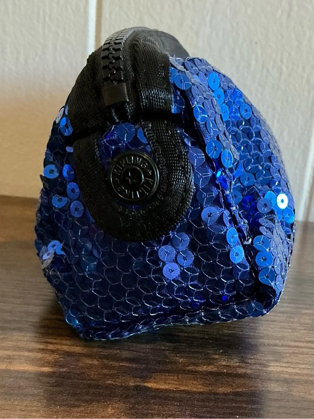 A Rare Discontinued Blue Sequence Kipling Cosmetic Makeup Zipper Bag